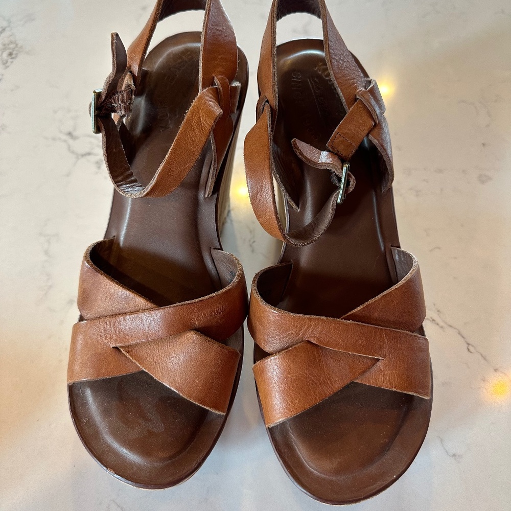 Kork-Ease brown leather wedge sandal, size 8 1/2